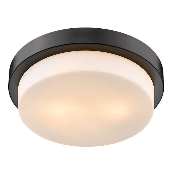 Matte Black 13-Inch Two-Light Flush Mount with Opal Glass, image 1