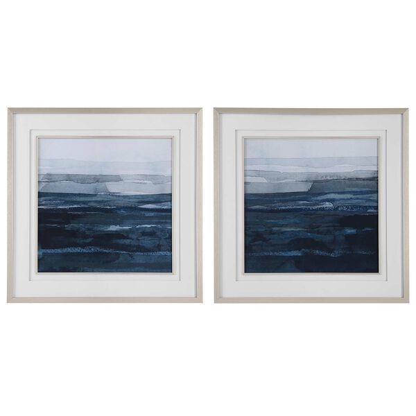 Rising Blue Soft Brushed Gold Frame Abstract Prints, Set of 2, image 2