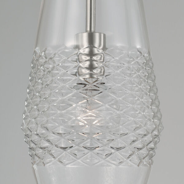 Dena Brushed Nickel One-Light Pendant with Diamond Embossed Glass and Black Braided Cord, image 2