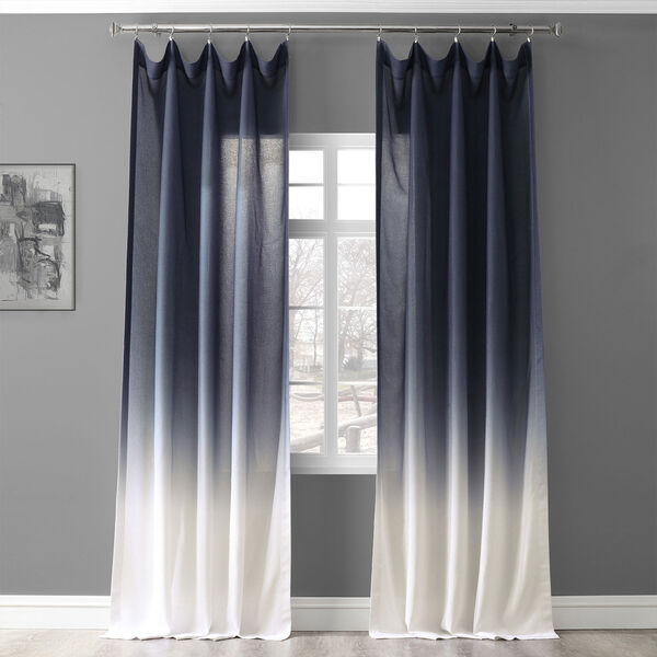 Ombre Blue Faux Linen Semi Sheer Single Panel Curtain 50 x 96, image 1