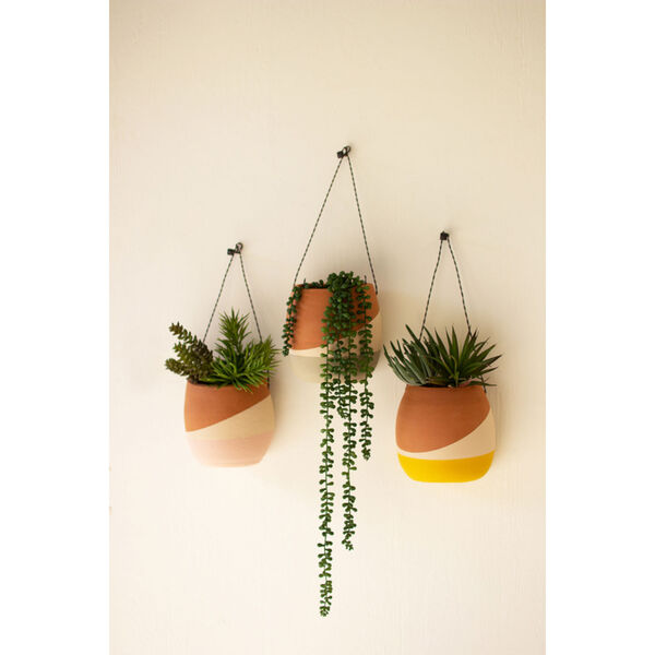 Clay Wall Pocket Planters with Wire Hangers, Set of Three, image 1