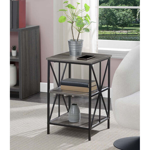 Tucson Weathered Gray Black Starburst End Table with Shelves, image 1