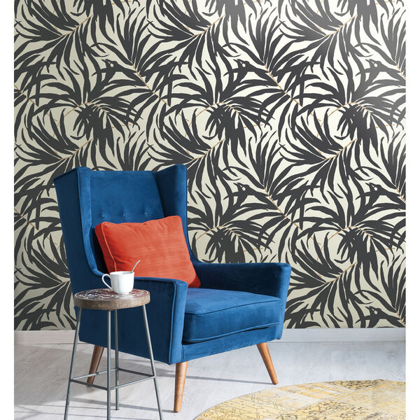 Ashford House Tropics Off-White and Grey Bali Leaves Wallpaper, image 2