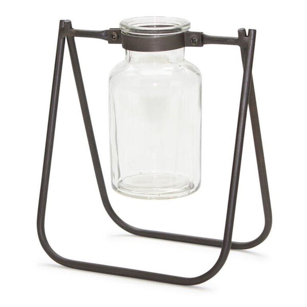 Brown Iron Glass Jar with Stand, image 1