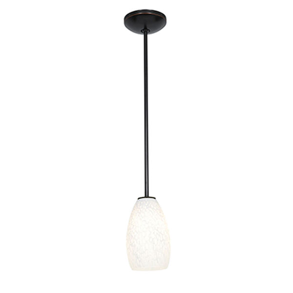 Champagne Oil Rubbed Bronze LED Rod Mini Pendant with White Stone Glass Shade, image 1