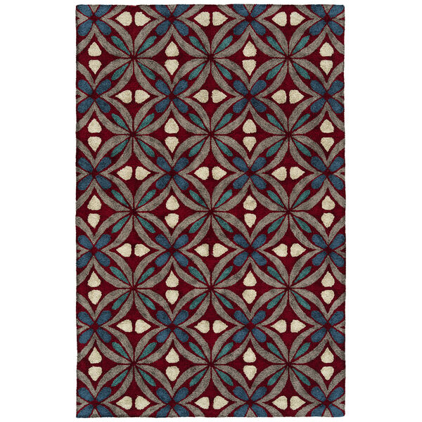 Peranakan Tile Red and Denim 2 Ft. x 3 Ft. Indoor/Outdoor Rug, image 1