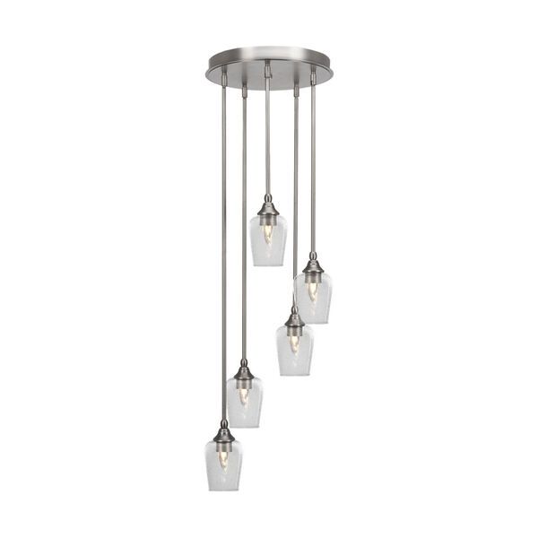 Empire Brushed Nickel Five-Light Cluster Pendant with Five-Inch Clear Bubble Glass, image 1