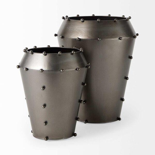 Elio Gunmetal Gray Metal Vase with Studs, image 5