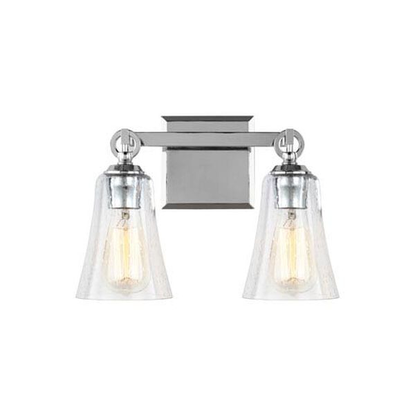 Hatfield Chrome 14-Inch Two-Light Wall Bath Fixture with Clear Seeded Glass, image 1