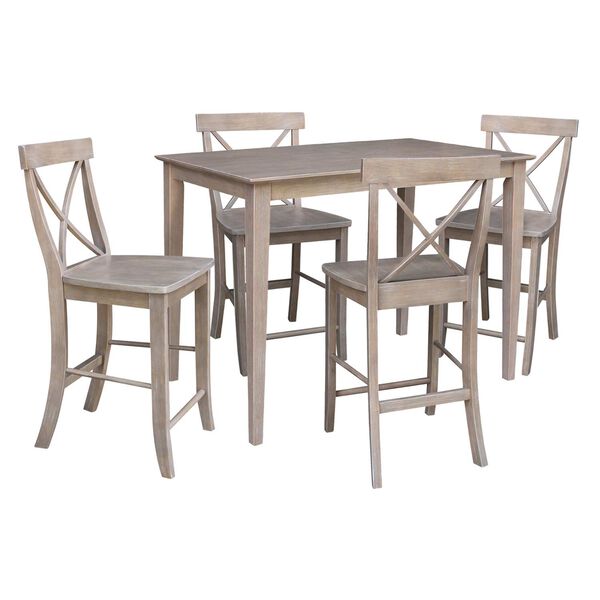 Washed Gray Taupe Counter Height Table with X-Back Stools, 5-Piece, image 1