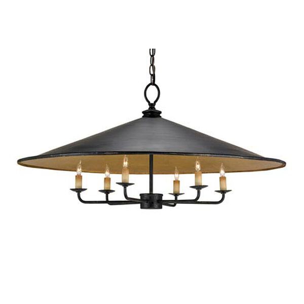 Brussels French Black &amp;amp;amp; Contemporary Gold Leaf Six-Light Pendant, image 1