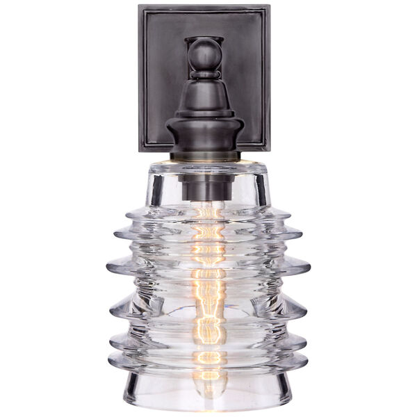 Covington Sconce in Bronze with Clear Ribbed Wide Glass by Chapman and Myers, image 1