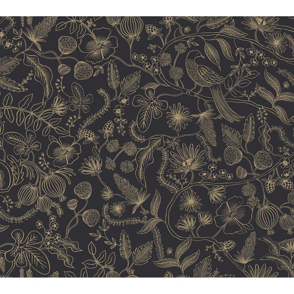 Aviary Black and Gold Peel and Stick Wallpaper, image 2