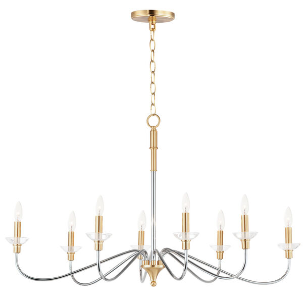 Clarion Polished Chrome and Satin Brass Eight-Light Chandelier, image 1
