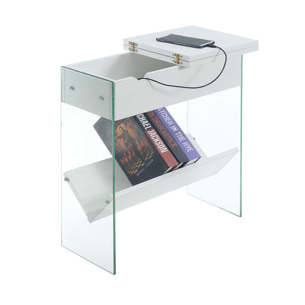 SoHo White 24-Inch Electric Flip Top End Table, image 2