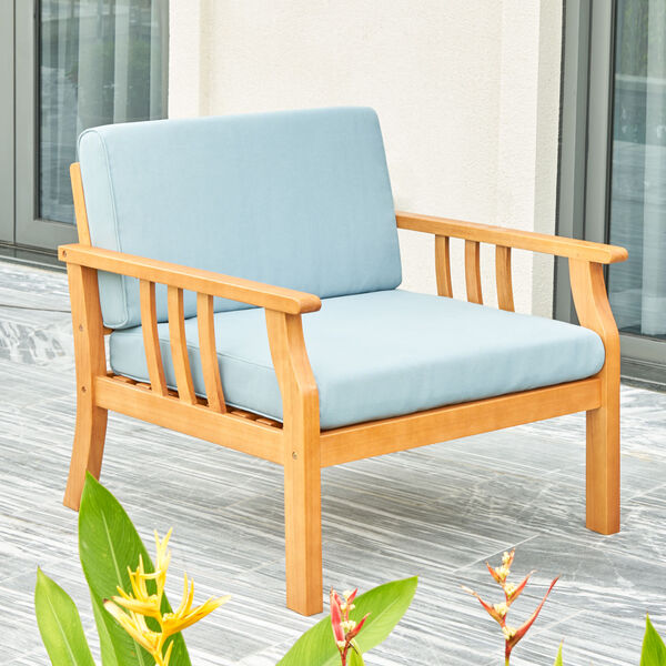 Kapalua Oil-Rubbed Honey Nautical Curve Eucalyptus Wooden Outdoor Sofa Chair with Cushion, image 2