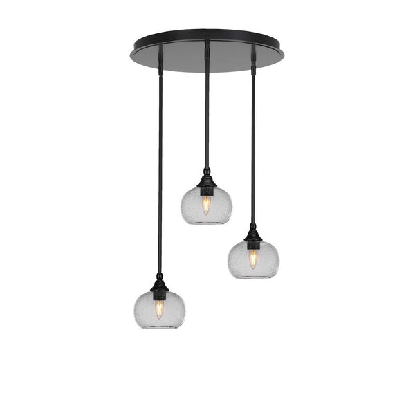 Empire Matte Black Three-Light Cluster Pendalier with Seven-Inch Clear Bubble Glass, image 1