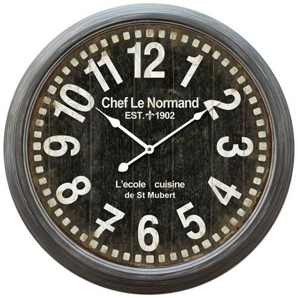 Black Circular Iron Wall Clock with Gray Iron Frame, image 1
