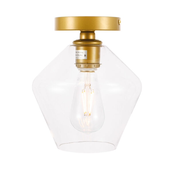 Gene Brass Eight-Inch One-Light Flush Mount with Clear Glass, image 4