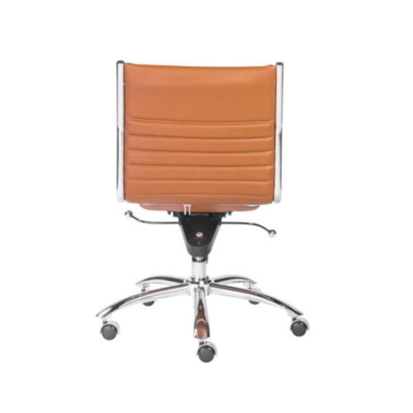 Emerson Cognac and Chrome Leatherette Armless Low Back Office Chair, image 4