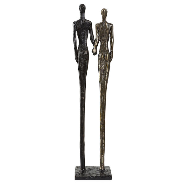 Brass and Dark Bronze Cast Iron Couple Sculpture, image 5