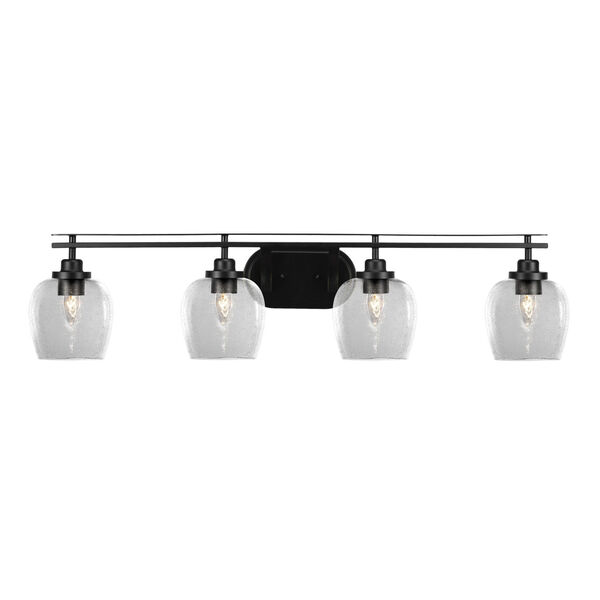 Odyssey Matte Black Four-Light Bath Vanity with Clear Bubble Glass, image 1