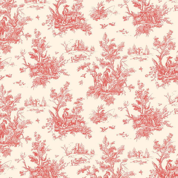 Red and Ochre Toile Wallpaper - SAMPLE SWATCH ONLY, image 1