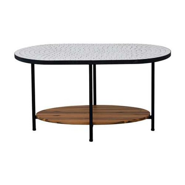 Multicolor Outdoor Table with Mosaic Top and Mango Wood Shelf, image 1