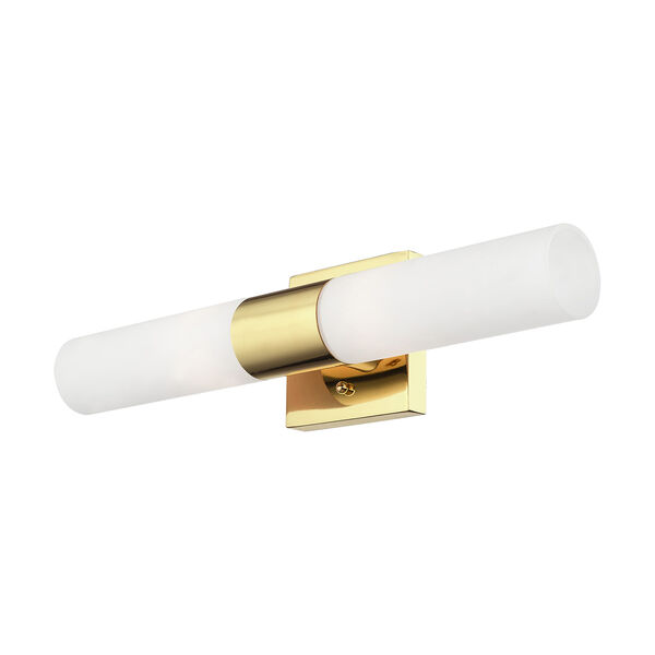 Aero Polished Brass 18-Inch Two-Light ADA Bath Vanity with Hand Blown Satin Opal White Twist Lock Glass, image 6