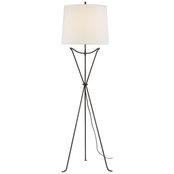 Neith Large Tripod Floor Lamp in Aged Iron with Linen Shade by Thomas O'Brien, image 1