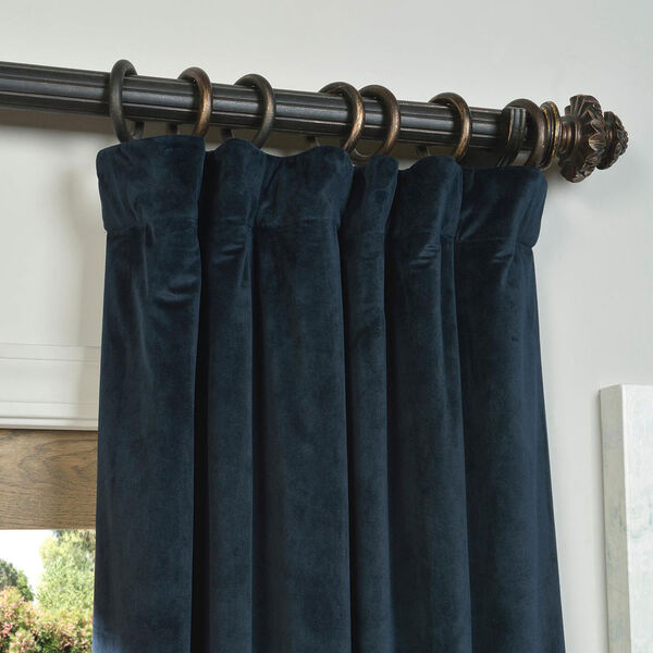 Signature Midnight Blue Blackout Velvet Pole Pocket Single Panel Curtain, 50 X 108, image 2