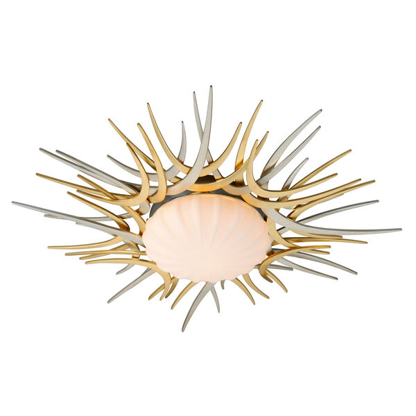 Helios Silver and Gold Leaf 27-Inch LED Flush Mount, image 1