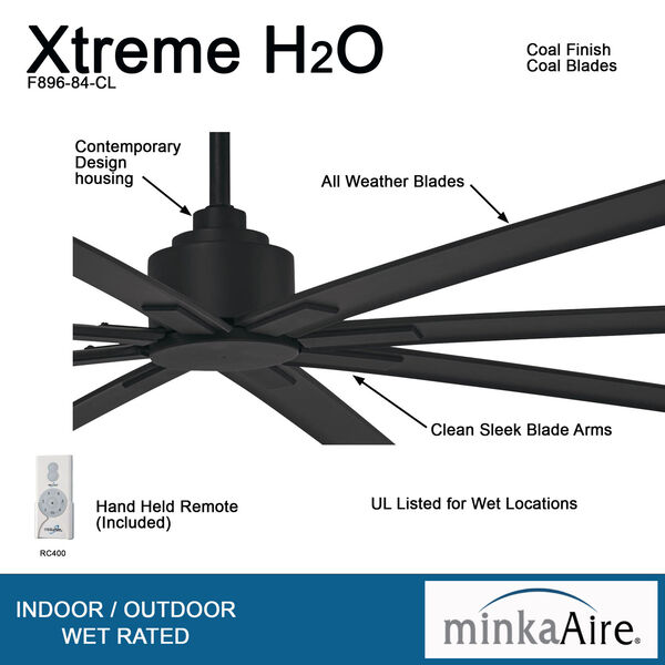 Xtreme H2O Coal 84-Inch Outdoor Ceiling Fan, image 2