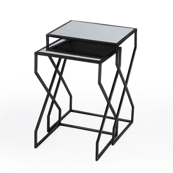 Demi Black Mirrored Nesting Tables, Set of 2, image 1