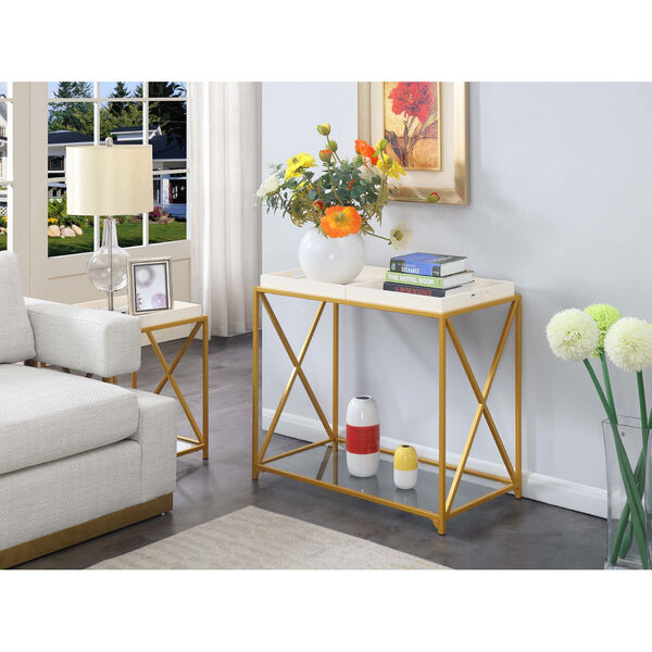 St. Andrews White and Gold 18-Inch Console Table, image 1