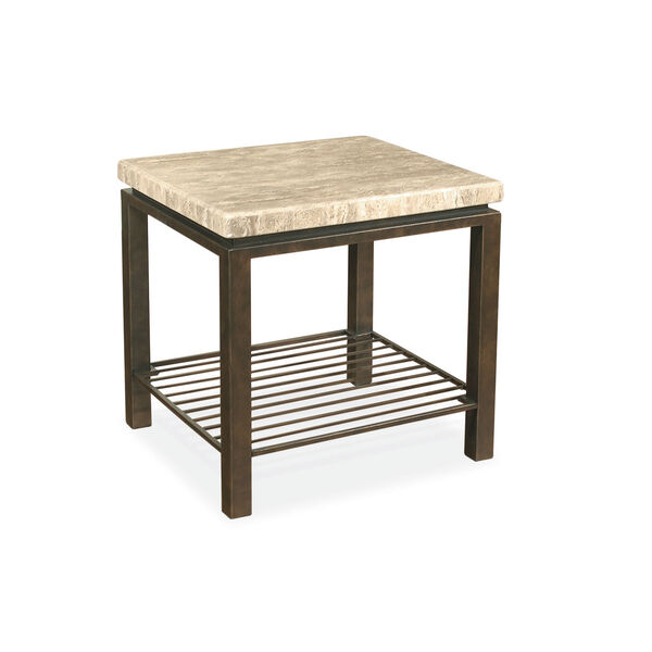 Freestanding Occasional Dark Brown and Travertine Stone Tempo End Table, image 2