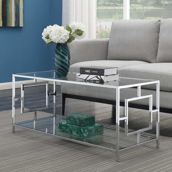 Town Square Glass and Chrome Coffee Table with Shelf, image 2
