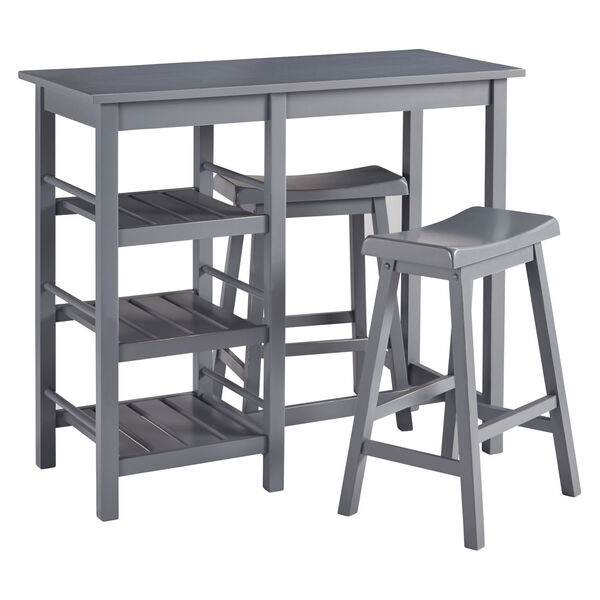 Breakfast Club Gray Counter Height Table with Two Counter Stools, 3-Piece, image 1