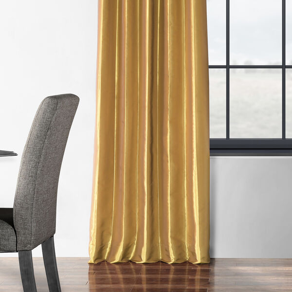 Blackout Faux Silk Taffeta Rod Pocket Gold 50 x 108-Inch Curtain Single Panel, image 4