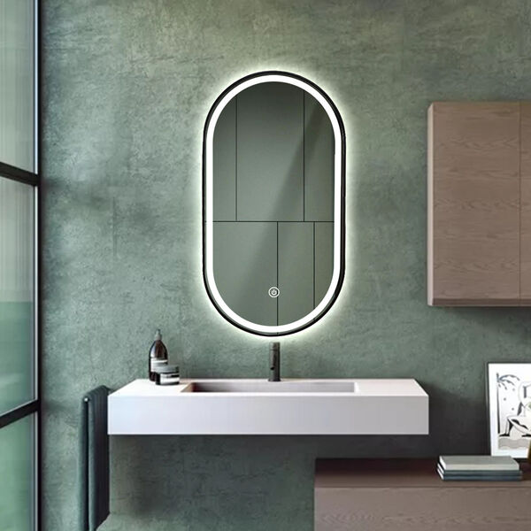 Khristy Black 24 x 40-Inch Framed Oval LED Bathroom Mirror, image 4