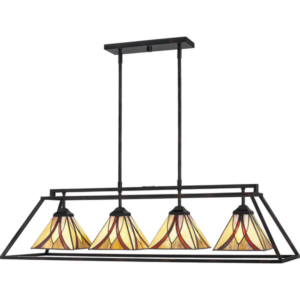 Asheville Valiant Bronze Four-Light Island Chandelier with Tiffany Glass, image 2