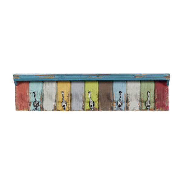 Multicolor Wood Wall Hook with Shelf, image 2