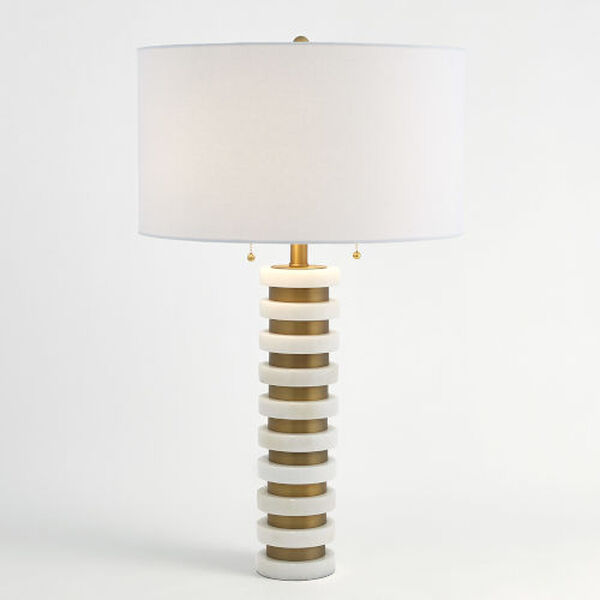 White and Brass Marble Stack Lamp, image 1
