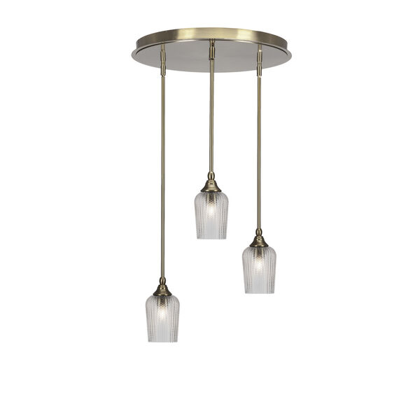 Empire New Age Brass Three-Light Cluster Pendalier with Five-Inch Clear Textured Glass, image 1