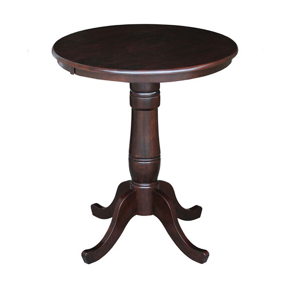 Rich Mocha 30-Inch Round Top Pedestal Dining Table with Two Counter Stool, Three-Piece, image 3