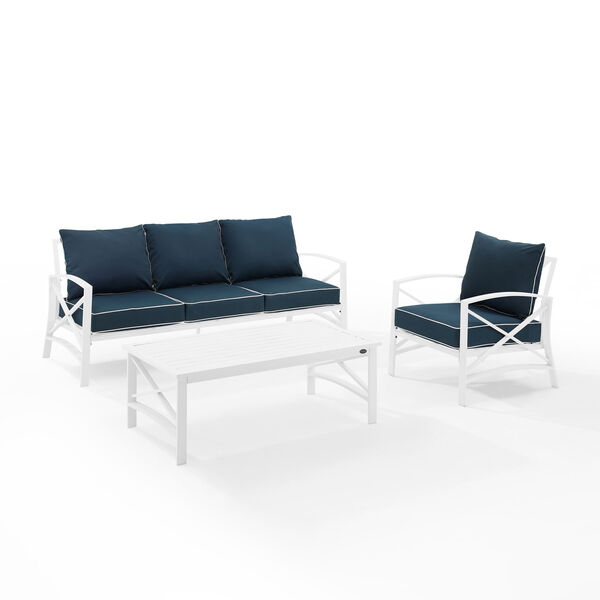 Kaplan Navy and White Outdoor Sofa Set with Coffee Table, Three-Piece, image 6