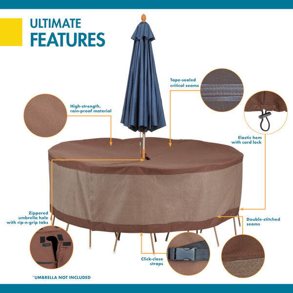 Ultimate Mocha Cappuccino 94-Inch Round Patio Table and Chair Set Cover with Umbrella Hole, image 3
