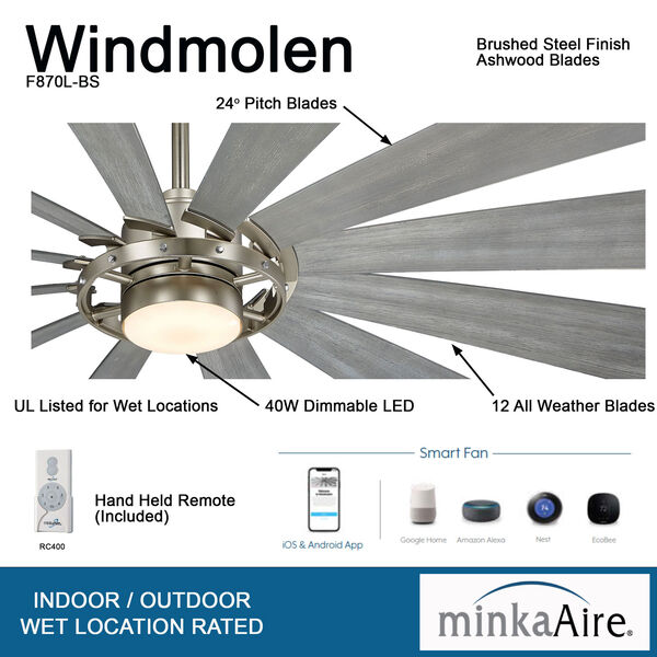 Windmolen Brushed Steel 65-Inch LED Smart Ceiling Fan, image 5