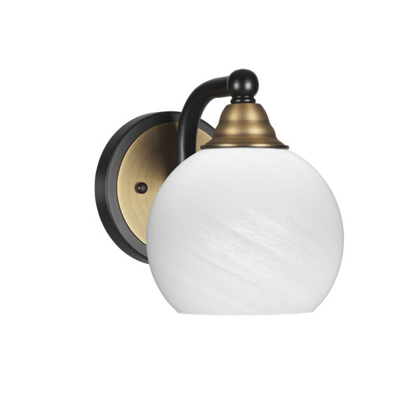 Paramount Matte Black and Brass One-Light 7-Inch Wall Sconce with White Marble Glass, image 1