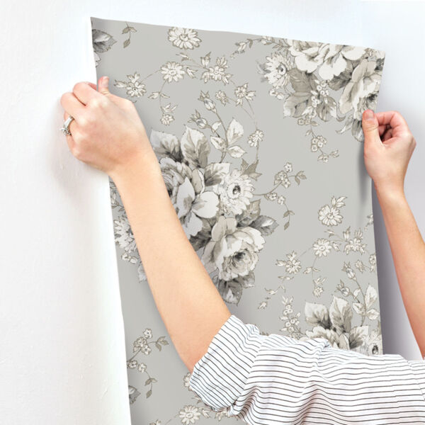 Simply Farmhouse Taupe and White Heritage Rose Wallpaper, image 4